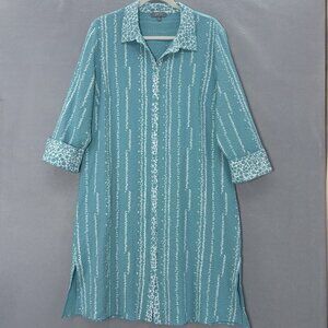 Habitat Coralie Crinkle Turquoise Shirt Dress SZ‎ Large Casual, Coastal, Beach